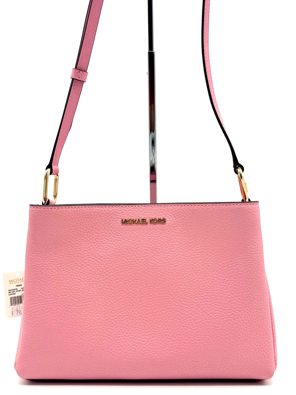 Michael Kors Trisha Medium Pebbled Leather Crossbody Bag Pink